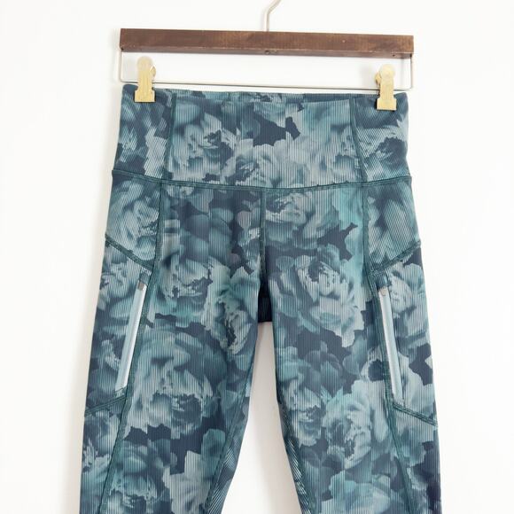 ATHLETA Rainier High Rise Printed Leggings Teal Turquoise Floral Small S - Picture 4 of 10